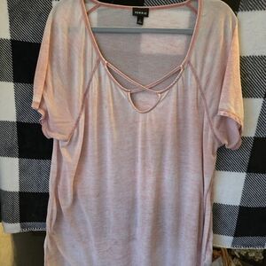 torrid Soft Pink Strappy Scoop Neck Short Sleeve Top